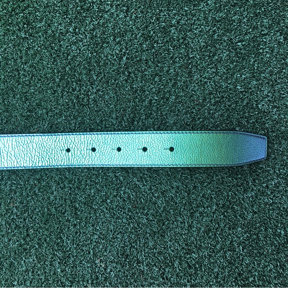 New Christian Louboutin Logo Buckle Iridescent Leather Belt Rainbow Silver 75 - Picture 9 of 16